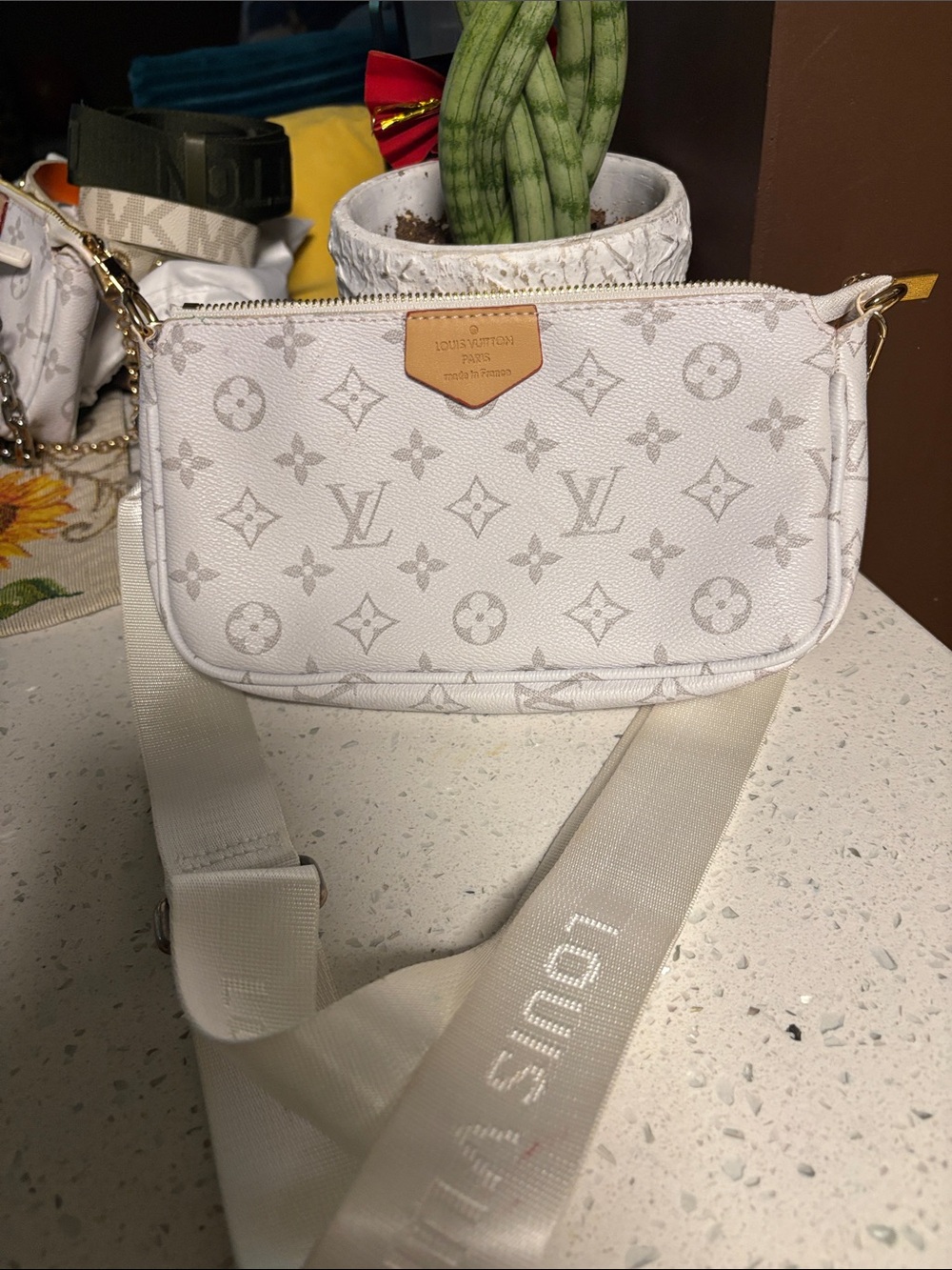 White Designer Monogram Crossbody Bag - Picture 3 of 8